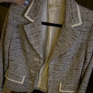 Petite Sophisticate Black and White Textured Blazer